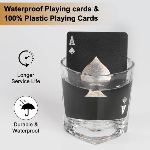 Waterproof Playing Cards, Black Deck of Cards,Plastic Playing Cards, Deck of Waterproof Foil Cards, Cool Poker Cards Set for Card Games in Gift Bo...
