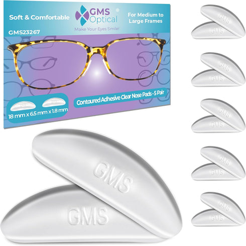 GMS Optical 1.8mm Reg-Thin/18mm Long Length- Anti-Slip Adhesive Contoured Silicone Nose Pads for Glasses & Sunglasses to Keep Glasses from Sliding...