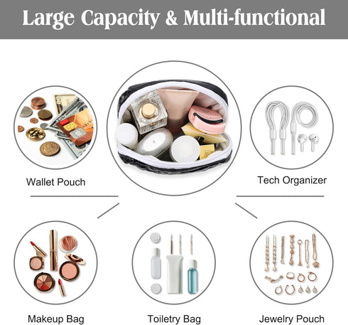 Mini Makeup Bag: Cute & Compact Cosmetic Pouch for Purse, Multi-Functional Small Makeup Bag for Travel and Everyday Use-Black...