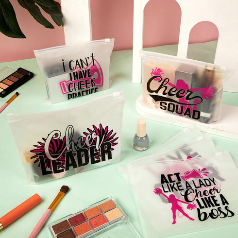 100 Pcs Cheer Cosmetic Bags Bulk, Frosted Plastic Cheer Makeup Case with Cheer Quotes for Team, Perfect for Cheer Gift Bags, Cheer Goodie Bags, Ch...