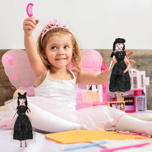 11.5 inch Girls Black Dolls, Soft Body & Black Hair, Black High Heels, Black Dress & Accessories...