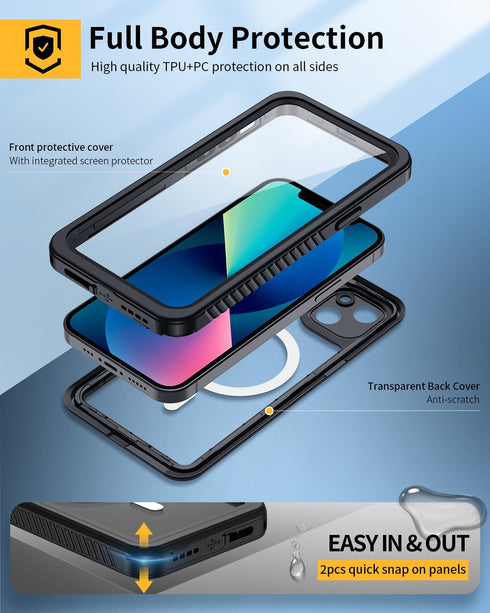 Lanhiem for iPhone 13 Magnetic Case, Waterproof Dustproof Shockproof Case with Built-in Screen Protector Compatible with Magsafe, Full Body Protec...