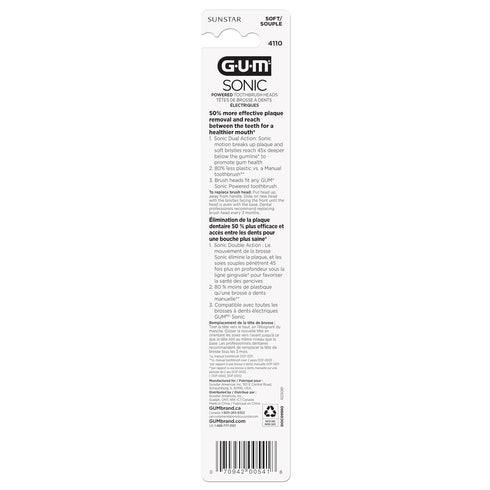 GUM Sonic Powered Toothbrush Refills, Tapered Bristles Clean Below The Gumline, White 2ct. (Pack of 2)...