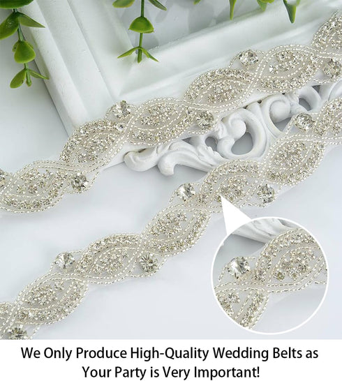 ShiDianYi Rhinestone Applique Silver Bridal Sash Wedding Dress Belt Sash Rhinestone Belt Wedding Sash...