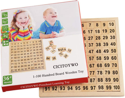 Wooden Hundred Board Montessori Math Counting Toys, 1-100 Numbers Kindergarten Preschool Learning Educational Game for Toddler Kids (Hundred Board...