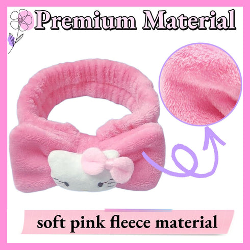 Skincare Headband Spa Headband and Wristband Set for Washing Face Kawaii Kitty Pink Cute Bubble Makeup Headband Kit for Women Knotted Bow Kawaii S...