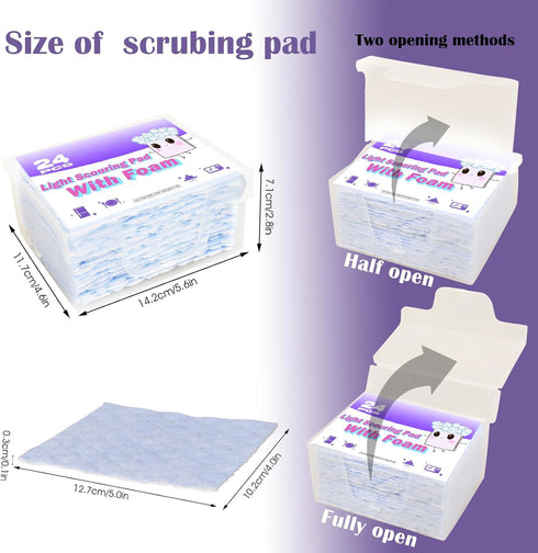 24 Pack Light Scouring Pad with Foam, Triple Cleaning Scrub Pad Singles Heavy Duty Household Non-Scratch Abrasive Hand Pad Multi Surface Magic Spo...