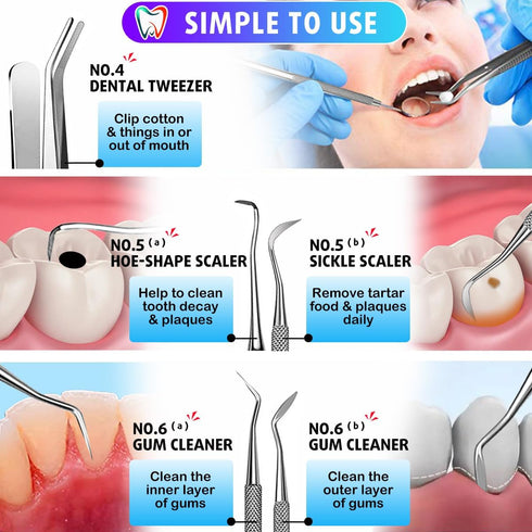 G.CATACC Dental Tools, Dental Pick Teeth Cleaning Tools Hygiene Kit, Plaque Remover for Teeth, Professional Stainless Steel Tooth Scraper Plaque T...