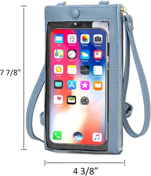 Women Faux Leather Long Wallet Wristlet Handbag with Touch Screen Clear Phone Window (Double Zipped Black)...