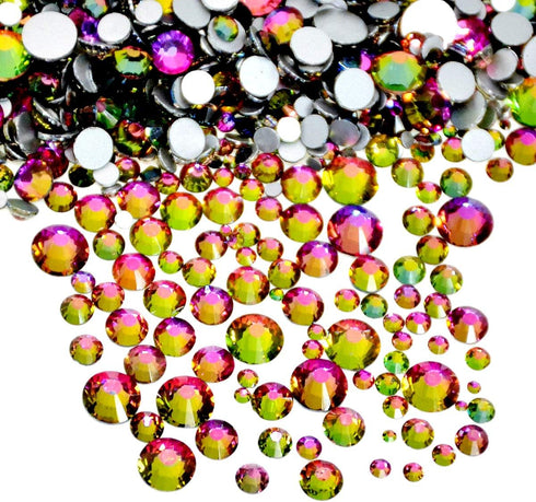 AD Beads 1440 Pieces Mixed Size No Hotfix Glue on Quality Glass Flatback Rhinestones Round Crystal Gems (28 Rainbow)...