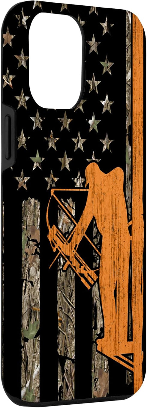 iPhone 12 Pro Max Bow Hunting Tree Stand Deer Hunter American Flag Camouflage Case...