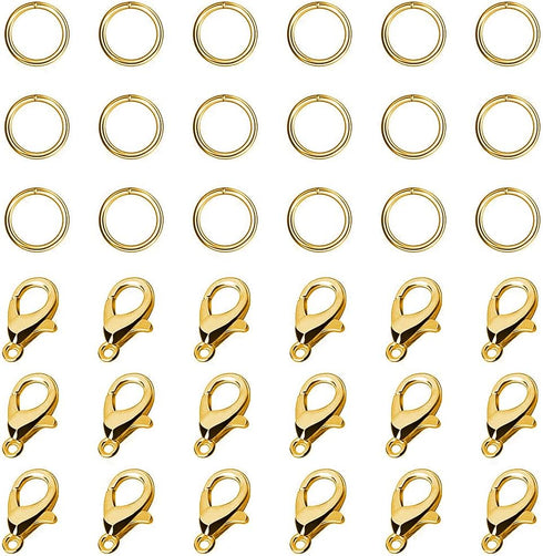 300 pcs Gold Lobster Claw Clasps with Open Jump Rings Set Jewelry Clasps Lobster Claw Clasps for Jewelry Making Findings and Bracelets Stocking St...