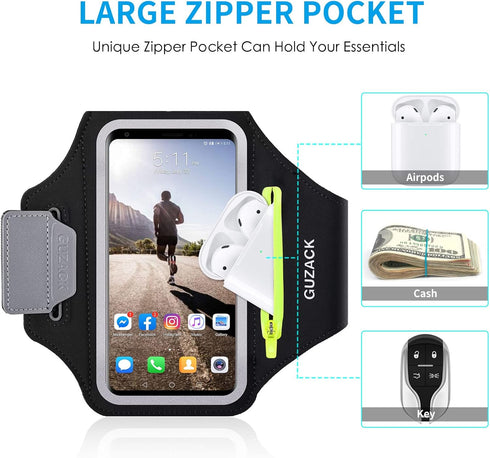 GUZACK Running Armband for iPhone 16 Pro 15 14 13 12 11 Pro Max/Plus/XR/XS, Galaxy S25/S24/S23/S22, with Card Slot & Key Pockets, Sports Arm Bands...