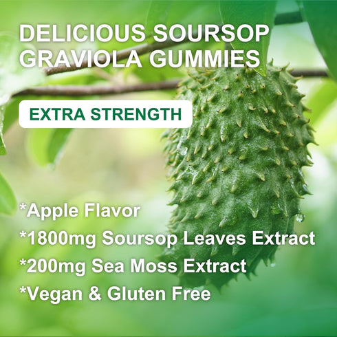 Soursop Graviola Gummies - 1800mg Soursop Leaves Extract Gummies with 200mg Sea Moss Extract for Antioxidant, Cell Support & Regeneration, Immune ...