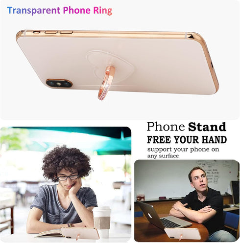 Transparent Heart Rhinestone Cell Phone Ring Holder Kickstand,Bling Bling Sparkle Pink Diamond Blue Diamond Clear Heart Cell Phone Finger Ring Gri...