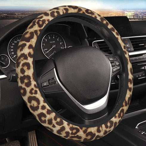 Leopard Print Steering Wheel Cover for Women Men, Universal 15 Inches Car Steering Wheel Protector Anti-Slip Sweat Absorption Car Accessories for ...