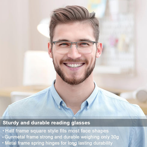 EYECEDAR 5-Pack Reading Glasses for Men Metal Half Frame Rectangular Style Spring Hinges Eyeglasses Mens Readers 1.50...