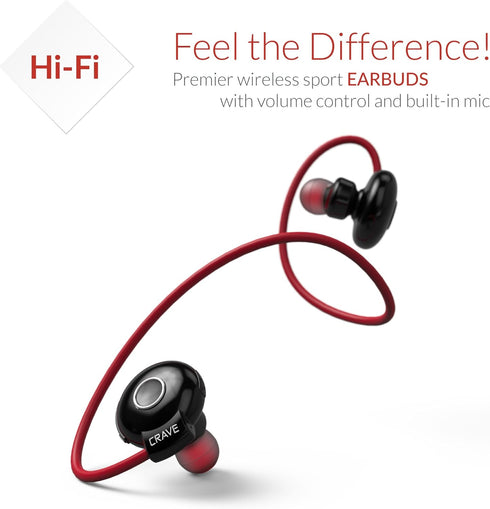 Crave Octane Sport Wireless Bluetooth Earphones, in-Ear Sweat and Water Resistant Stereo Lightweight Headphones Earbuds Premium Sports Headset wit...