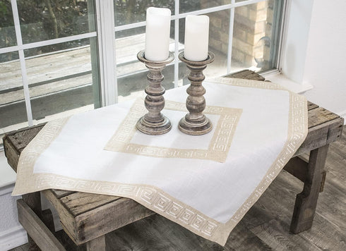 Linens, Art and Things Neutral Earth Tones Greek Key, Square Table Topper, Dresser Scarf, Small Tablecloth (34Wx34L)...
