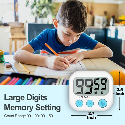 Kitchen Timer, 2 Pack Large Digits Classroom Timer for Kids,Simple Operation Magnetic Timers, Digital Timer for Cooking -White...