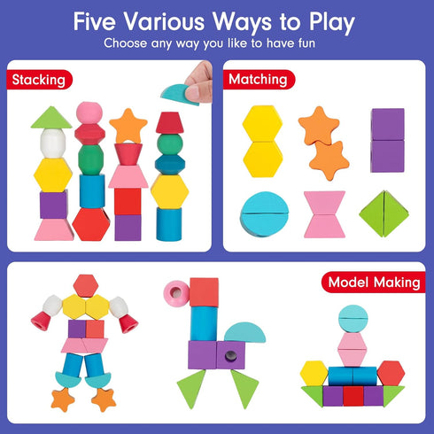Montessori Wooden Lacing Beads Toys for 2 3 4 Year Old Toddler Kids, Sequencing & Stacking Block Toy with Storage Box, STEM Preschool Learning Toy...