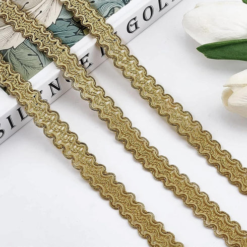 FINGERINSPIRE 13 Yards Gimp Braid Trim Gold Edge Woven Braid Trim 15mm(W) Inelastic Handmade Polyester Sewing Gold Metallic S Wave Craft Decor Lac...