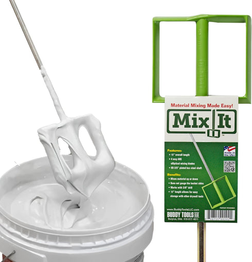 Drywall Mud Mixer for Paint, Epoxy Resin, Potting Soil, Joint Compound - ABS Paddle, 18" Length, Non-Slip 3/8" Zinc Plated Hex Shaft for 1/2" Dril...