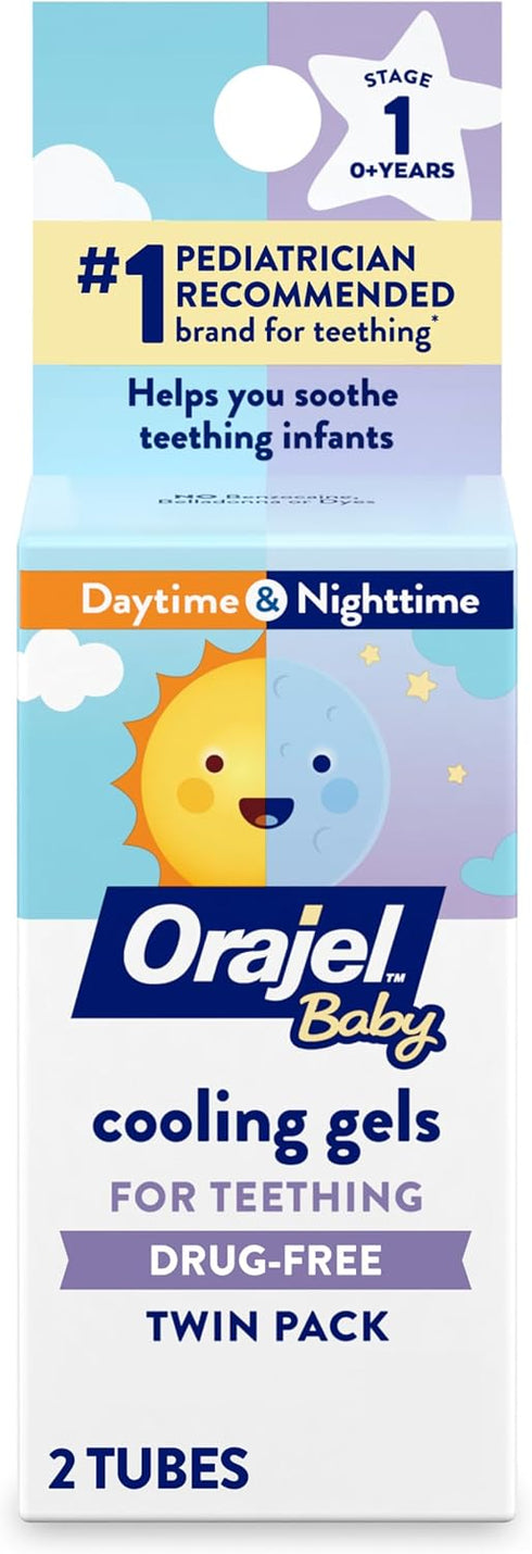 Orajel Baby Daytime & Nighttime Cooling Gels for Teething, Drug - Free, #1 Pediatrician Recommended Brand for Teething*, Two 0.18oz Tubes...
