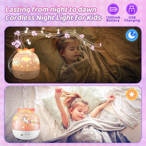 Night Light for Kids, 10 Lullabies+15 Films Kids Night Light Projector, 360° Silent Rotation Projector Night Light for Kids,Rechargeable Baby Nigh...