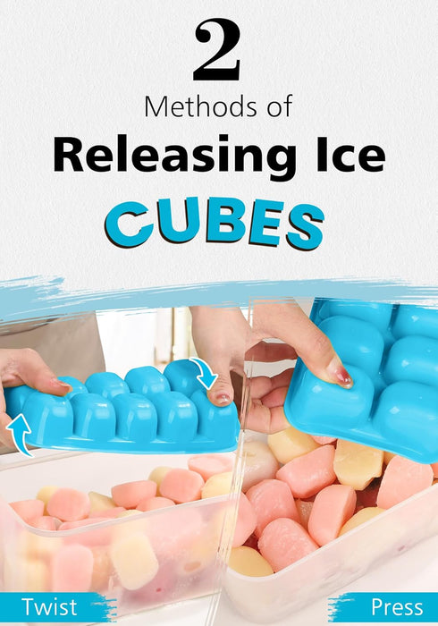 DOQAUS Ice Cube Tray with Lid and Bin, 4 Pack Ice Trays for Freezer, Easy Ice Pop Out Silicone Ice Cube Trays for Freezer with Cover, Stackable St...