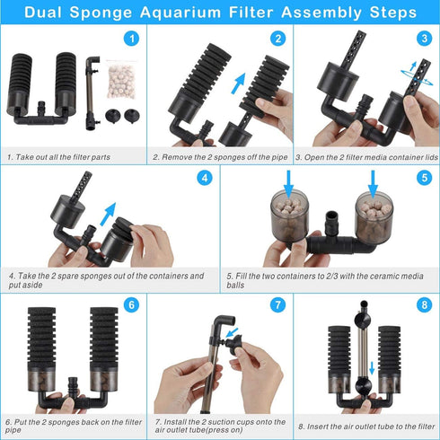 hygger Aquarium Double Sponge Filter, Comes with 2 Spare Sponges (S)...