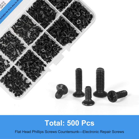 500pcs M2 M2.5 M3 Laptop Notebook Computer Replacement Screws Kit, PC Flat Head Phillips Screw Assortments, Countersunk SSD Electronic Repair Acce...