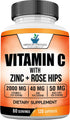 American Standard Supplements Vitamin C 2000mg, Zinc 40mg, and Rose HIPS 50mg Per Serving – Vegan, Gluten Free, Non-GMO (120 Count)...
