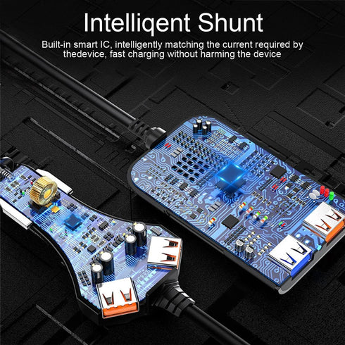 Quick Charge QC 3.0 Car Charger, 4 Multi Ports Front/Back Seat Car Charger Adapter for Andriod iOS Devices with 5.6 Feet Cable, Fit for Most Cars....