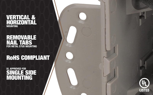 Southwire MSBMMT1G One Device Adjustable Depth, Heavy Duty 42lb Screws Included 1-Gang Multi-Mount Electrical Box, Gray...