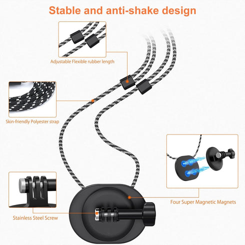 Magnetic Chest Mount with Neck Strap Mount + Magnetic Quick Release Tripod Mount for Gopro 12 11 10 Insta360 X3 Ace DJI Action Body Camera Sticks ...