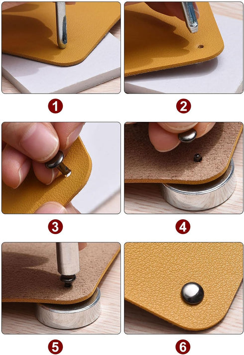 HARFINGTON 200 Sets Leather Rivets 9mm x 8mm Metal Double Cap Rivet Snaps Studs Fasteners with 3pcs Setting Tools Rivets for Leather Craft DIY Rep...