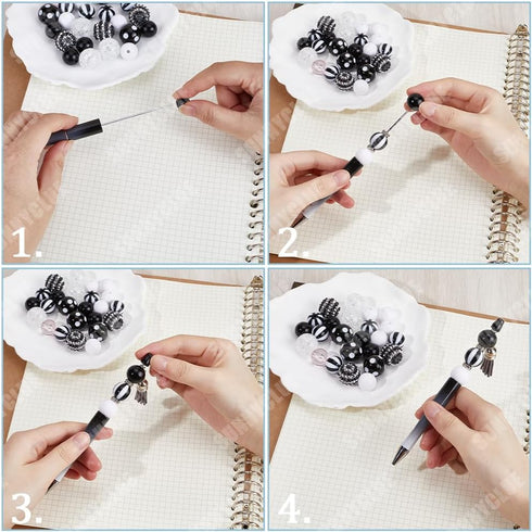 SUNNYCLUE DIY 12 Sets Beadable Pen with Beads Black White Acrylic Bead Pen Making Kit 20mm Rhinestone Bubblegum Beads Ballpoint Pens Beaded Pen Su...