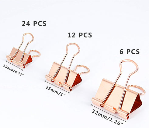 Binder Clips Paper Clamps, Assorted Sizes Set (Small, Medium, Large) for Office School and Home Supplies (Rose Gold)...
