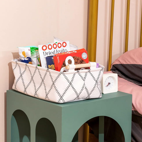 Decorative Collapsible Rectangular Fabric Storage Bin Organizer Basket with Wooden Handles for Clothes Storage,15.4x10.6x5.1 inch,White...