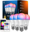 Smart Light Bulbs 4Pack with Remote, A19 E26 800LM LED Color Changing Light Bulb, WiFi & Bluetooth 5.0, Warm to Cool White, Dimmable, RGB Smart Ho...