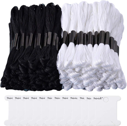 96 Black White Skeins Stranded Cross Stitch Floss Friendship Bracelets String Embroidery Thread with 12 Pieces Floss Bobbins, Cross Stitch Project...