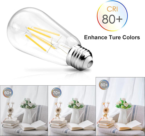 Ascher Dimmable Vintage LED Edison Bulbs, 6W, Equivalent 60W, Bright Daylight White 4000K, 80+ CRI, ST58 Antique LED Filament Bulbs, E26 Medium Ba...