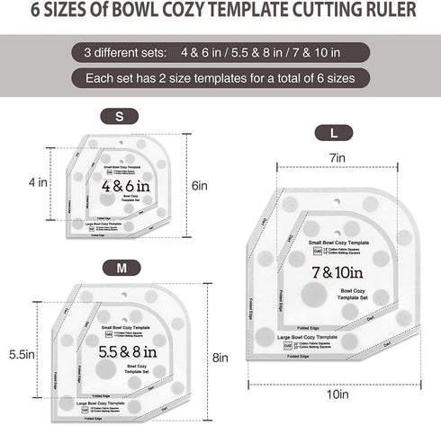 365Home Bowl Cozy Template 3 Sizes, Bowl Cozy Pattern Template Cutting Ruler Set with 40 Pcs of Sewing Pin and Manual Instruction...