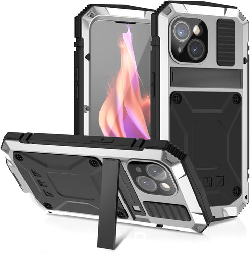 for iPhone 15 Plus Case 360 Full Body Heavy Duty Protection Rugged Aluminium Stan Military Grade Metal Rubber with [Built in Screen Camera Lens Pr...