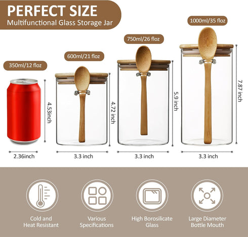 15 oz/450 ml Glass Storage Canister with with Airtight Lid, Cute Clear Decorative Container Jar with Wooden Spoon for Coffee Spice Candy Salt Cook...