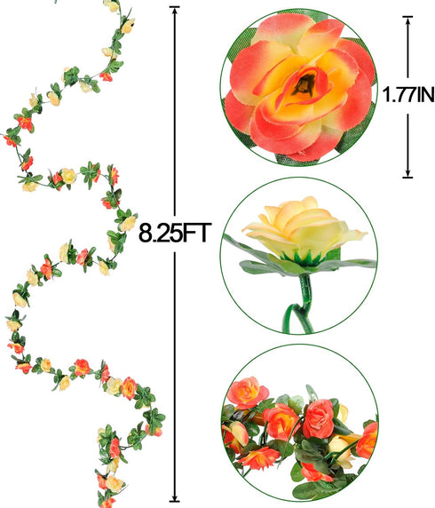 Miracliy 8Pcs 66FT Flower Garland, Orange and Champagne Artificial Rose Floral Vines Fake Hanging Spring Flower Garland for Wall Backdrop Wedding ...