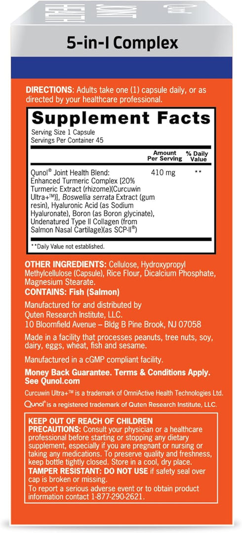 Qunol 5-in-1 Joint Support Supplement, Fast Acting, One Pill Dose, Support Healthy Inflammation Response & Discomfort Caused by Overuse of Joints,...