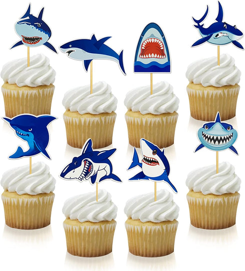 40 PCS Shark Cupcake Toppers Shark Theme Party Supplies Kids Birthday Party Supplies Decorations...