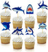 40 PCS Shark Cupcake Toppers Shark Theme Party Supplies Kids Birthday Party Supplies Decorations...